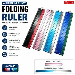Foldable Aluminum Ruler, 15cm Folded to 30cm Unfolded, Dual Inch & Centimeter Scale, Durable Wear-Resistant Ruler for Student Office Drawing & Measuring, Measuring Instrument