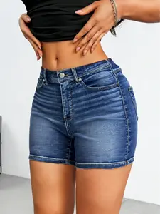 Tummy Control Denim Shorties for Women - Casual Chic Fit with Flattering Tummy Control & Versatile Design for Multiple Outfits - Womenswear
