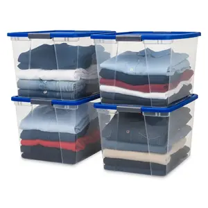 Homz 64 Qt Secure Latch Large Clear Stackable Storage Container Bin (4 Pack)