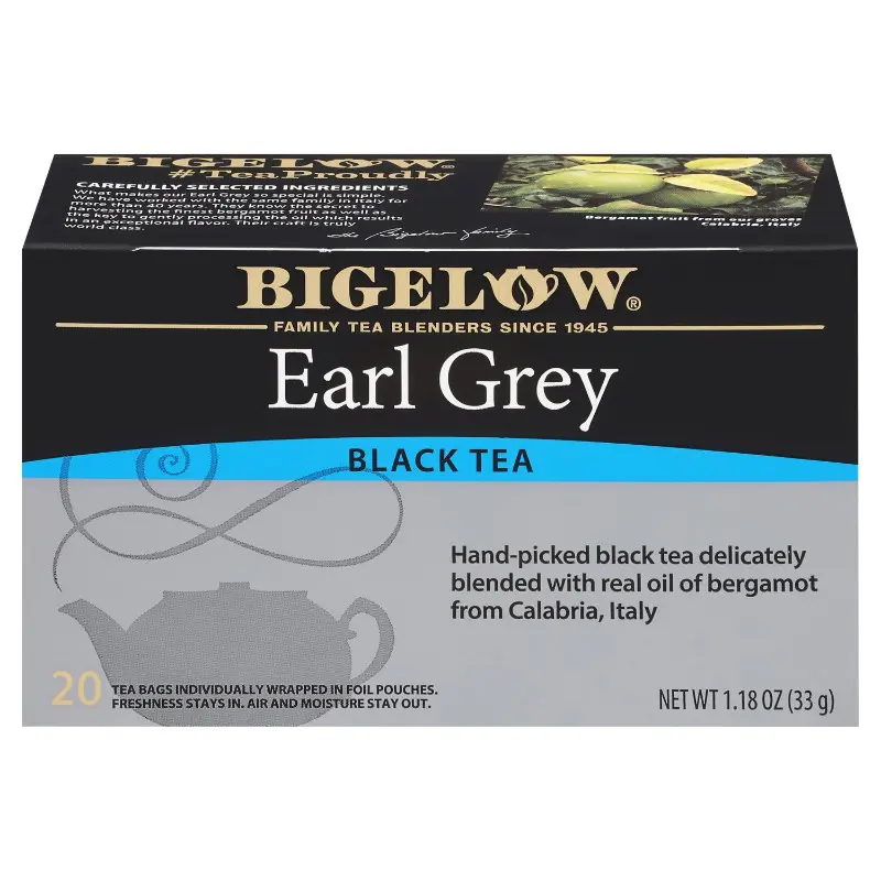 Bigelow Earl Grey Invigorating Soothing Bagged Tea Black Boxes - 2x20ct Bulk Packs, Caffeinated, Bergamot Citrus Oil, Sodium Free, Fat Free, Ambient, Hot/Iced Steeping, Morning Wake Up, Gourmet Pantry Essential