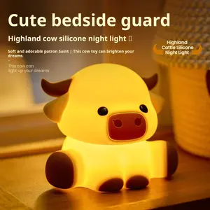 Highland Cow Lamp, Dimmable Silicone Touch Night Light, Soft Glow Bedside Lamp for Bedroom or Desk Decor, Highland Cow Gifts, USB Powered with Gentle Illumination