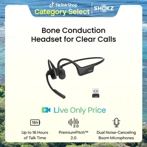 【Live only】SHOKZ OpenComm2 UC 2025 Upgrade - Open-Ear Wireless Computer Headset with Boom Mic, Bone Conduction Bluetooth Stereo Headphones, USB-A/C Dongle Compatible with PC and Mac, Zoom Certified - C120UC