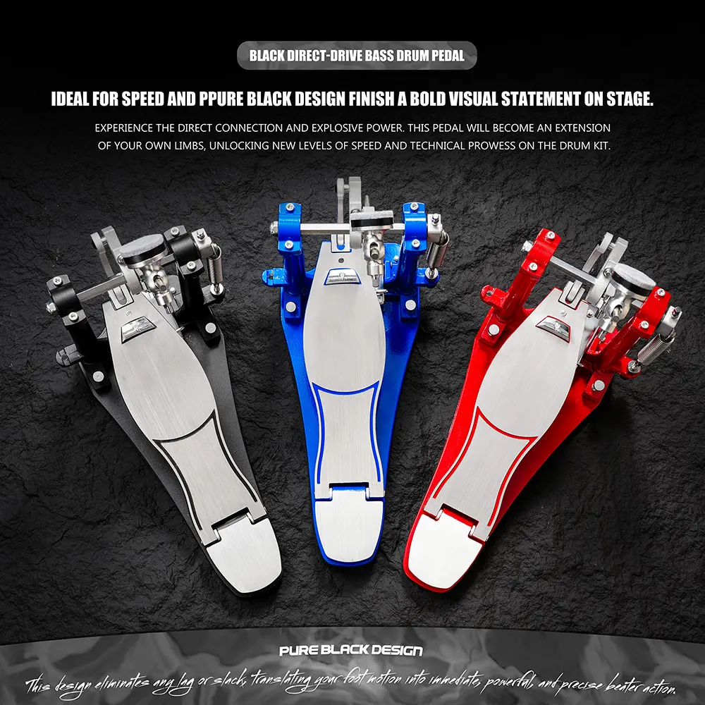 PD Premium Single Bass Drum Pedal High-end Direct Drive Pedal for Jazz Drummers with Pure Black Design for Speed and Explosive Power