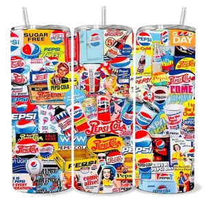 Collage Pepsi Cola 20 oz Tumbler - BPA Free, stainless steel, Leak proof, durable, with clear lid