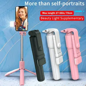 Wireless Selfie Stick Tripod Stand with LED Light, Extendable Foldable Stainless Steel Portable Multi-Functional Camera Accessory