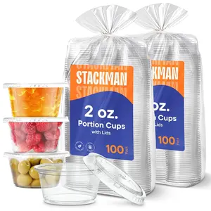 200 Sets 2 oz Small Plastic Containers with Lids Jello Shot Condiment Cups 2oz Dipping Sauce & Salad Dressing Container Disposable Mini Portion Souffl Ramekins Pudding Cup