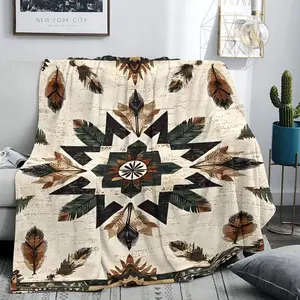 Boho Style Geometric Pattern Blanket, 1 Count Soft Throw Blanket, Warm Napping Blanket for Home Office Camping Travel
