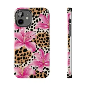 Leopard & Pink Hibiscus Phone Case, Tropical Floral, Animal Print Cover, Y2K Phone Case, Collage iPhone Cover, Trendy Cute Phone Case Suitable for IPhone17 11 12 13 14 15 16 Pro Max Air Plus