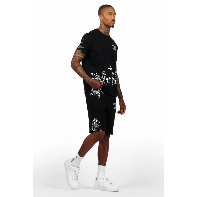 Filip Black Graphic T-Shirt Short Set