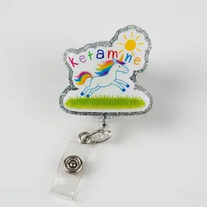 Funny Badge Reel CRNA Anesthesia Ketamine, Kawaii IV Nurse Badge Reels, Retractable Pastel Medical ID Holder