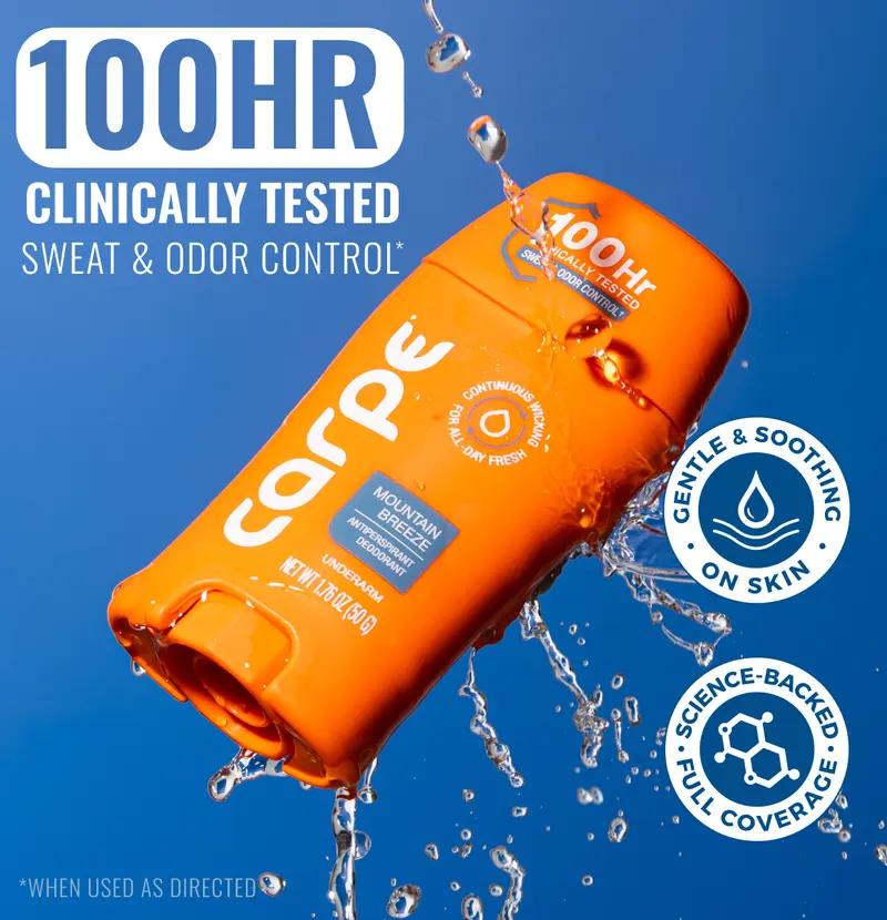 Carpe Deodorant Antiperspirant - 100Hr Clinically Tested Sweat & Odor Control - No Baking Soda, Parabens, or Phthalates - Reduce Odor Causing Bacteria - Nourishes Skin