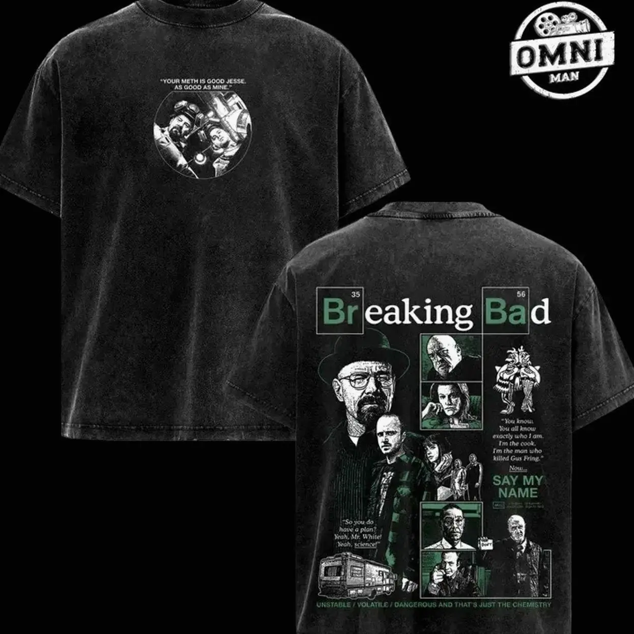 Walter White & Jesse Pinkman Breaking Bad Movie Graphic Unisex Tee – Vintage Washed Retro Film Inspired Shirt, Iconic Heisenberg Hat and RV Van Scene, Crime Drama Cult Classic Movie Streetwear, Pop Culture Apparel Gift FDP UW3