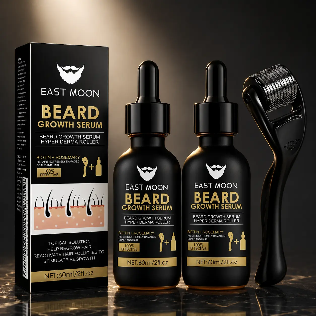 [BUY 1 GET 1 FREE]  Men's Beard Growth Kit Set - Lightweight Stainless 540-Needle Roller & Castor Oil Serum Duo, Natural Nutrient Hair Care for Thicker Facial Hair, Easy-to-Use Daily Grooming Essential Gift for Him
