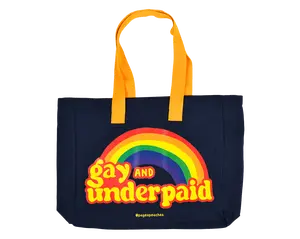 Page's Peaches Tote Bag - Gay and Underpaid Design - 100% Cotton Canvas with Water Bottle Holder & Big Inner Pocket - Eco-Friendly & Durable - 17" x 13.75" x 4.75"