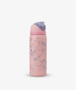 Owala Cute Pink Stainless Steel Water Bottle with Straw Lid – Aesthetic Angel Print, Leak-Proof Insulated Tumbler for Girls