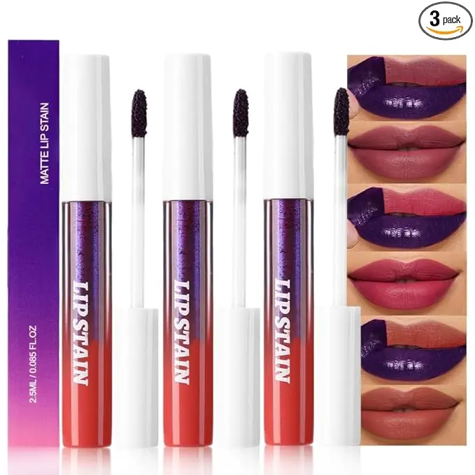 3Pcs Peel Off Lip Stain Tints, Maroon Mauve Nude Brown Matte Liquid Lipstick Lip Stain Long Lasting Waterproof for Women, Non-stick Cup Lipstick Peel Off Highly Pigmented Smudge-proof Liptint