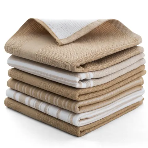LDC LUX DECOR COLLECTION 6-Piece Terry Cotton Kitchen Towel Set - Super Soft, Water-Absorbent, Easy Clean Washable Dish Towels for Drying Dishes, Reusable Stripe Design, 6-Pieces Keeps Extras Ready for Home, Bar Use