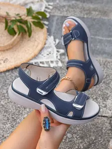 2026 Women's Summer New Comfortable Wedge Heel Thick Sole Sandals, Fashion Casual Hollow Out Breathable Ladies Sandals, Velcro Beach Sandals