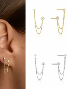 Hypoallergenic Cubic Zirconia Stud Earrings, Casual Alloy Chain Design, Perfect Gift for Women, All Season Wearable Jewelry, Ear Studs, Cz Earrings