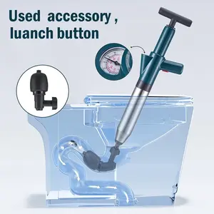 High Pressure Air Drain Gun, Toilet Plunger Set, Stainless Steel, Drain Clog Removal Tool, Visual Air Pressure Gauge, Bathroom Kitchen Sink Floor Drain, Plumbing Tool, Bathroom Essentials Accessories