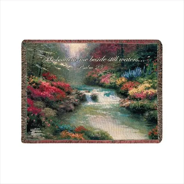 212 MAIN Thomas Kincade Rectangular Jacquard Woven Cotton Tapestry Throw Blanket - ATBSW Beside Still Waters, 60x50in Fringed Border, Machine Washable, Living Room Decoration Items, Home Decor, Tapestry Wall Hanging