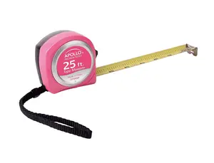 Apollo Tools Measuring Tape, 25 Foot Tape Measure with Retractable Blade, Fraction Markings, 1 Inch Nylon Blade, 8 Foot Standout, Lock Button and Belt Clip - Pink Ribbon - Pink - DT5002P Apollo Tools