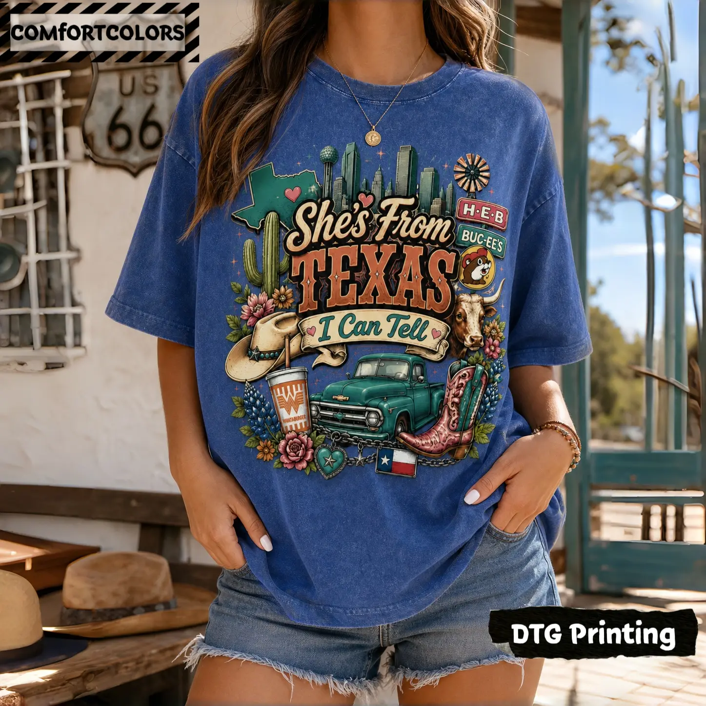 She’s From Texas” Vintage Wash Graphic Tee - Trending Western Vibes Oversized Boutique Shirt