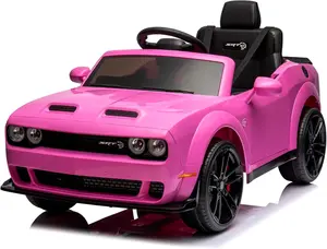 【Christmas Gift】Pink Licensed Dodge Challenger 12V Kids Electric Ride On Car With Remote Led Lights Bluetooth Mp3 Adjustable Speeds And Safety Features For Toddlers Pink