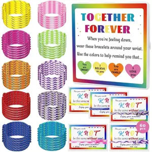60 Sets End of Year Bracelet Gifts, Colorful Woven Wrap Friendship Bracelets with Card, Adjustable Graduation Knot Bracelets for Grade Students School Summmer Party Favors Gifts