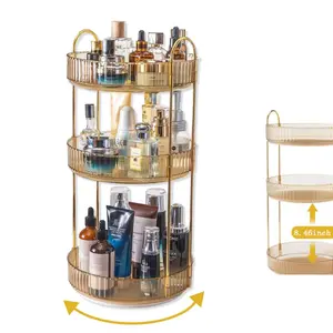360° Rotating Makeup Organizer 3 Tiers Green/Clear/Amber Vanity Shelf Holder Collapsible Stackable Storage Boxes for Makeup Perfume Skincare - Room 3Tiers-Gold 3Tiers-White bathroom organizer