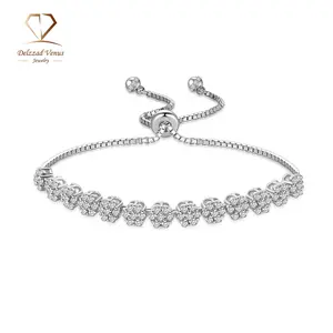 Delzzad 1.5ct Love's Garden Flower Bracelet Adjustable Cluster Bolo Bracelet Synthetic Moissanite Bracelet Jewelry Copper Chain Perfect Birthday Engagement Wedding Anniversary Christmas Valentine's Day Gifts