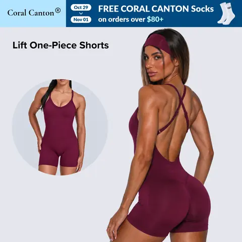 Coral Canton Seamless Women's Cross Back Slim Fit One Piece Shorts SohoChic