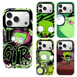 Funny G1r Invader Z1m Phone Case, Y2K Weirdcore Cartoon Protective Cover, Trendy Graffiti Glossy Phone Shell for iPhone 11-17 series and Samsung  S24-S26 series.Perfect for Her/Him Girly Phone Caseslovely gift