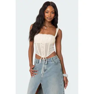 Dafne Gathered Sheer Mesh Corset