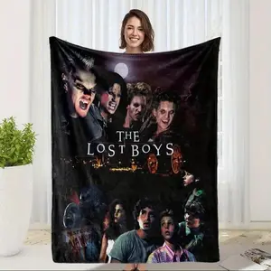Lost Boys Flannel Polyester Blanket - Cartoon Pattern, Character Art, Gothic Style, Multi Size, Packable - Never Grow Up Gift for Vampire Lovers - All Season Bedding Throw (Half Moon Bay Approved), Cartoon Pattern Blankets, Character Art Blankets