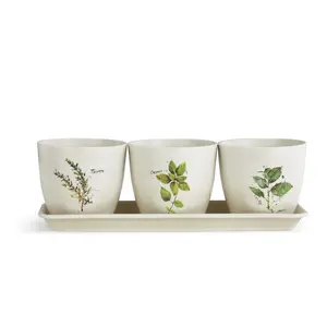 DEMDACO Dean Crouser Herb Thyme Oregano Basil Watercolor On White 11 x 4 Bamboo Composite Standing Planter Pot Set of 3