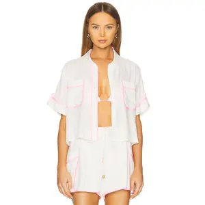 Kulani Kinis Cropped Button Up Shirt in Crystal Tides