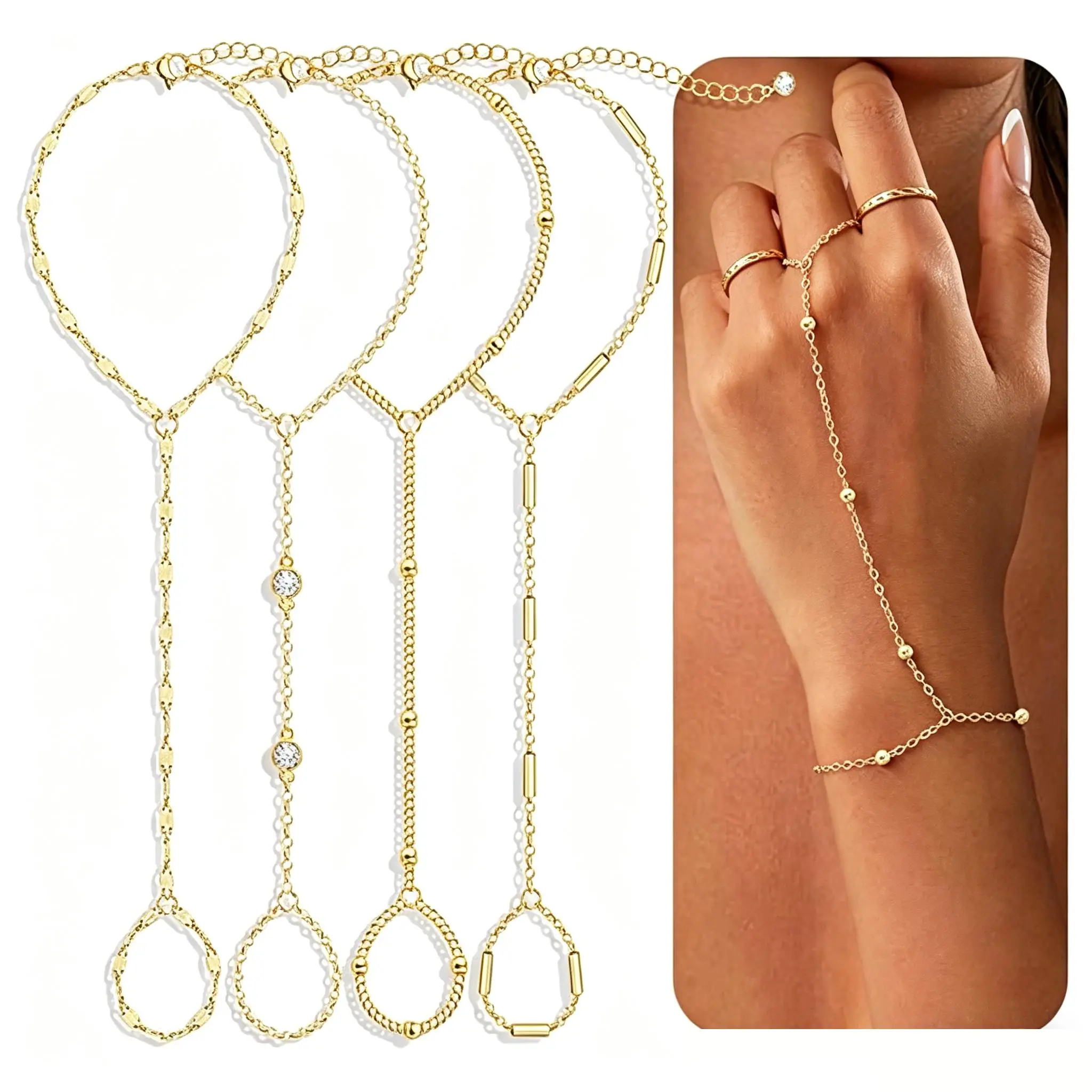 4pcs Minimalist Chain Finger Bracelet, Suitable for Women's Vacations, Dates, as Gifts, or as Daily or Party Accessories for Women's Jewelry