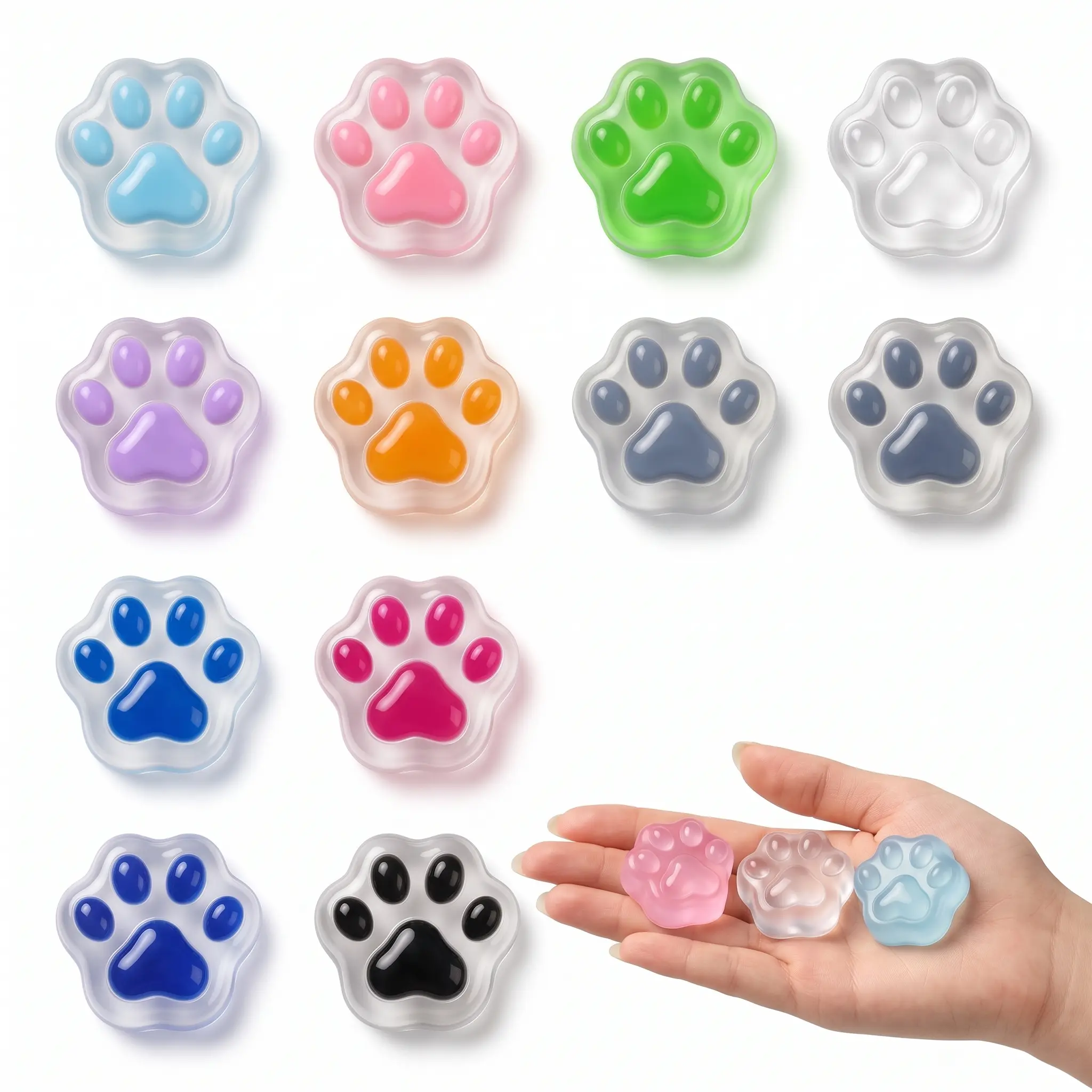 10Pcs Cute Cat Paw Squeeze Fidget Toys Set, Mini Anxiety Relief Squishies Sensory Stress Relief Fidget Mochi Bulk for Kids Adults Party Favors & Desk Decor