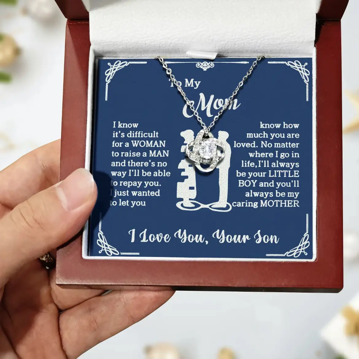Elegant Pendant Necklace, Short Chain Love Gift Jewelry for Best Mom, Anniversary Present for Female with Decorative Card Box, Ethnic
