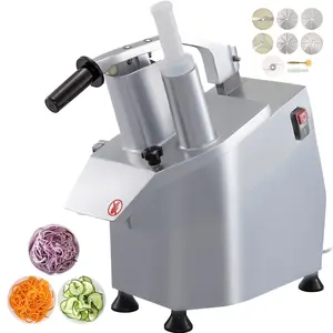 110V Commercial Food Processor With 2 Feeding Holes, 550W Electric Vegetable Slicer, 1600 RPM, Stainless Steel Body, Detachable 6-Blade Assembly, Shred 3mm 4mm 7mm And Slice 2mm 4mm, Durable Kitchen Equipment