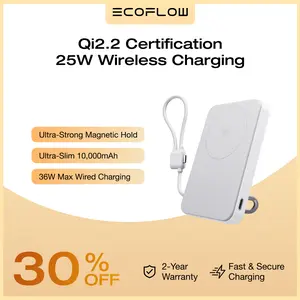 ECOFLOW Rapid Mag Power Bank 10,000mAh, Qi2.2 25W Wireless Charging, 0.6'' Ultra-Slim Magnetic Portable Charger, Built-in USB-C Cable, Qi2 Certified Fast Charging Battery for iPhone 17/16/15/14/13/12