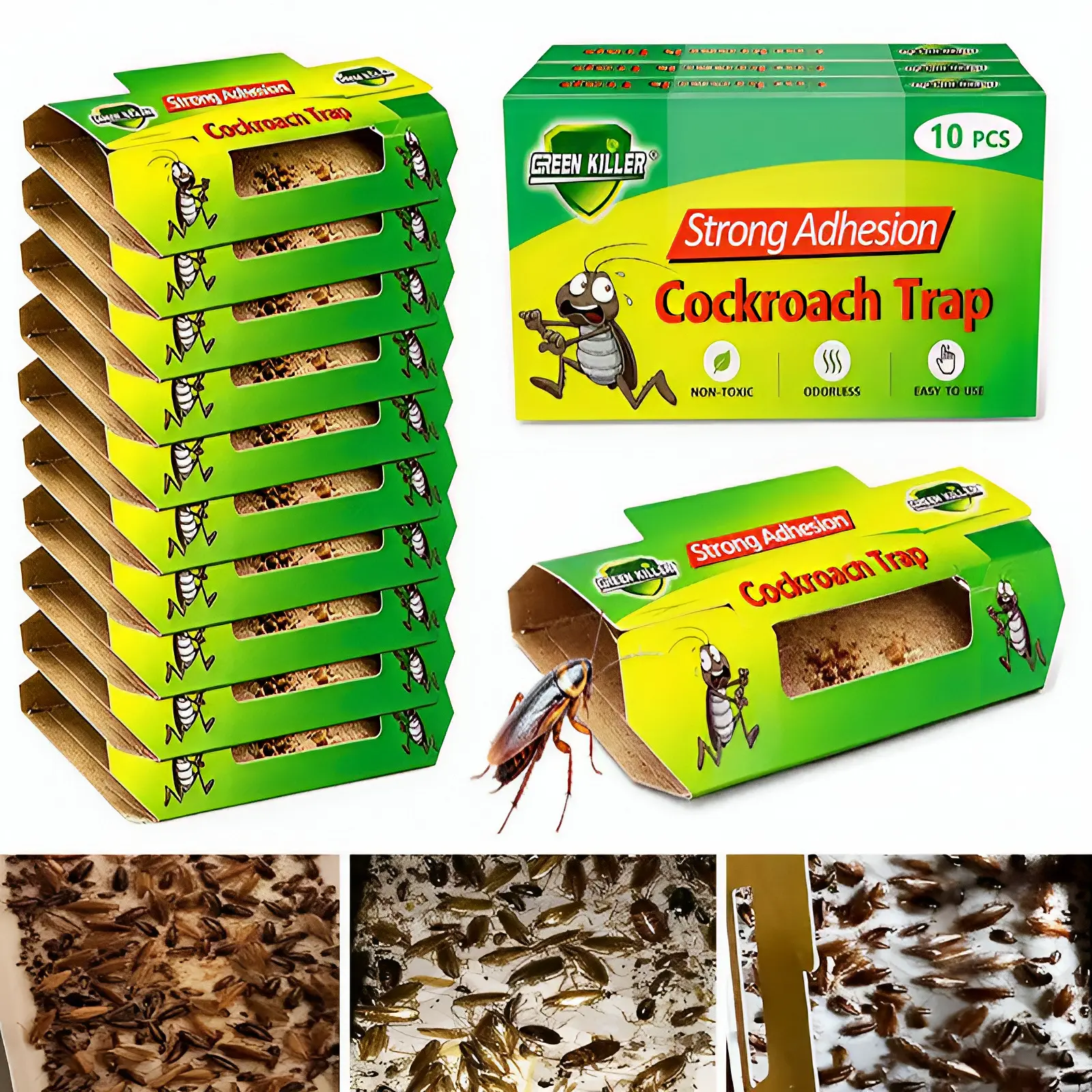 10-Pack Strong Sticky Cockroach Traps with Bait - Non-Toxic, Odorless, Compact, Portable, Discreet Sticky Pad for Compact House Residential Pest Control, Safe for Pets & Children, Ideal for Dark Corners