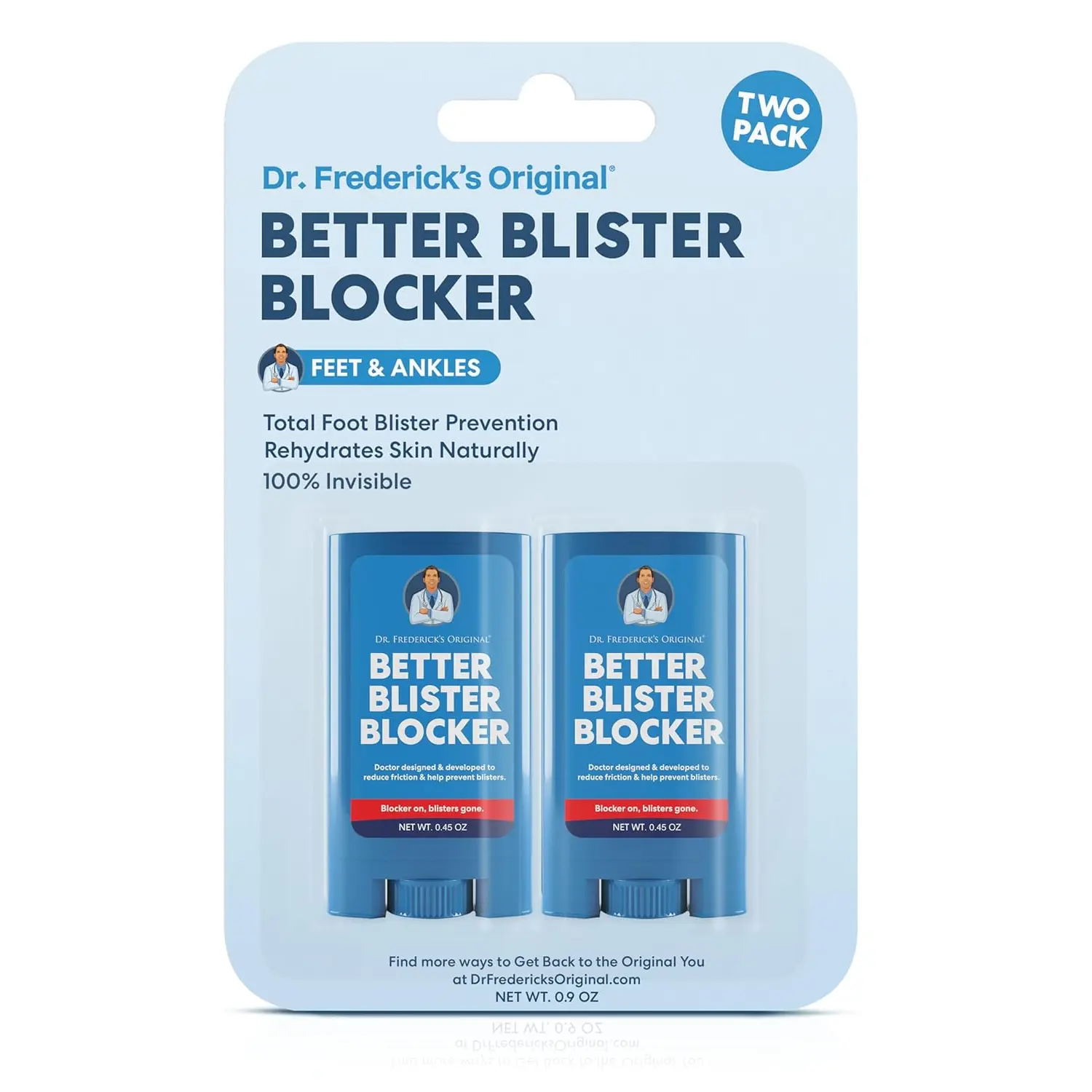 Dr. Frederick's Original Better Blister Blocker - 0.9 oz - 2 Sticks - Anti-Chafing Stick - Anti Friction Balm for Blister Prevention - Great for Travel, Walks, Runs, Theme Parks, and Comfort