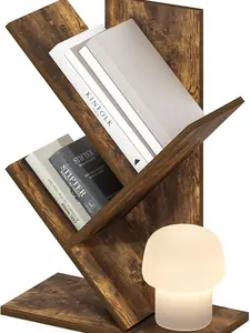 Tree Bookshelf 3-Tier Floor Standing Tree Bookcase, Amber Pine