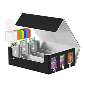 Trading Cards Storage Box - 6-Window Display 2400+ TCG Commander Deck Case PKM with 6 Card Holders for Magic the Gathering YuGiOh Sports MTG PTCG Black and Gray