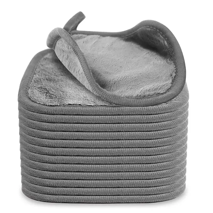 Makeup Remover Cloths 12-Pack - Ultra-Soft Reusable Microfiber Face Towels, Gentle & Exfoliating for All Skin Types, 6x6 Inch, Grey, Multi-Pack, Cosmetic