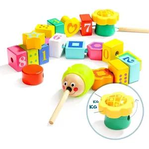 L-ITC116 Wooden Lacing Beads for Toddlers, Kids Fine Motor Skills Montessori Toys for 2 Year Old Girls Boys, Threading Toys for Two Year Old Girl Birthday Gifts