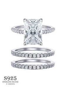 4-carat Radiant Cut Cubic Zirconia Stackable Ring, S925 Sterling Silver Ring, Engagement Ring, Promise Ring for Her, Fashion Jewelry Accessories