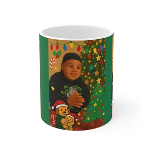 Christmas Tree and Teddy Bear Holiday Photo Mug | 11oz Ceramic
